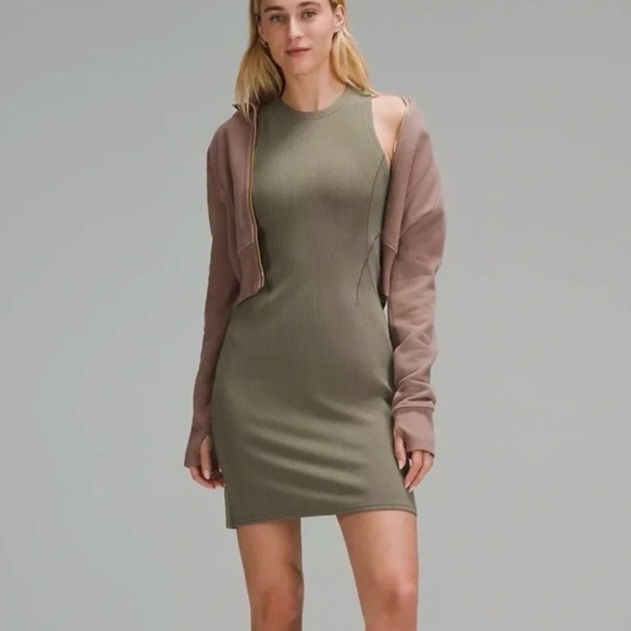 lululemon athletica Dresses & Skirts - Lululemon Ribbed Softstreme Slim-Fit Tank Dress 8 Green Athleisure Casual Mini